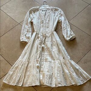 Cleobella White Pleated Long Sleeve Sundress